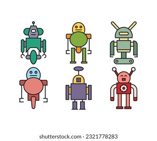 cartoon robot character avatars set