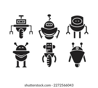 cartoon robot character icons set