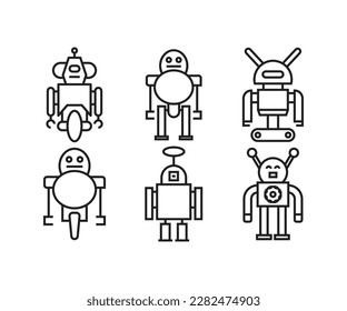 cartoon robot character icons set vector illustration