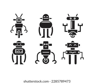 cartoon robot character icons set