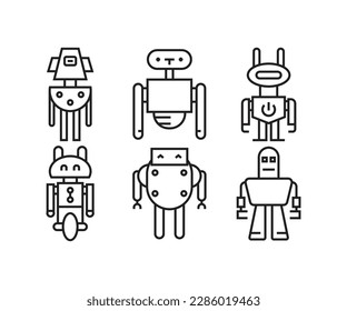 cartoon robot character icons set