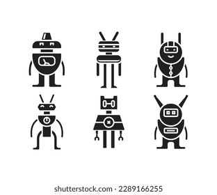 cartoon robot character icons set