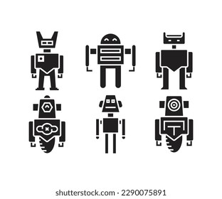 cartoon robot character icons set