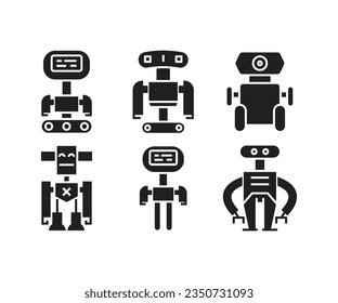 cartoon robot character icons set