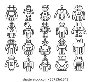 cartoon robot character icons set vector illustration