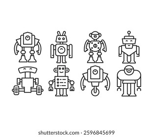 cartoon robot character icons set