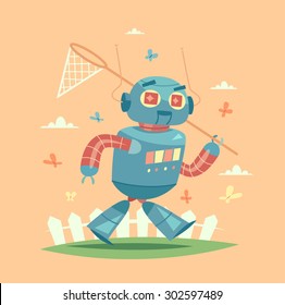 Cartoon robot character. Vector illustration.