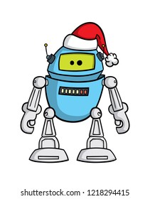 Cartoon robot with a Christmas hat
