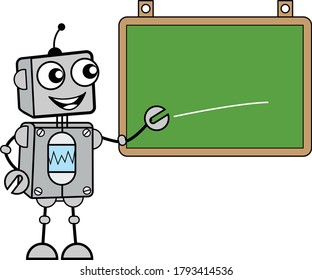 Cartoon Robot with Classroom Board Character Design Illustration