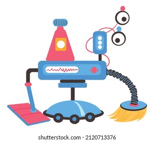 Cartoon robot cleaner. Funny automatic machine toy