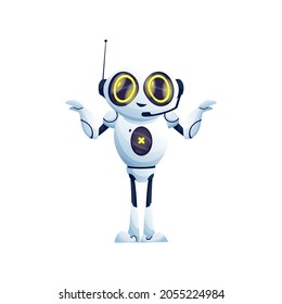 Cartoon Robot Confused Or Mistaking, Not Knowing What To Do Isolated Ai Machine Character With Antenna On Head, Plastic Android. Vector Modern Stylish Robotic Cyborg, Mechanical Sci Fi Futuristic Toy