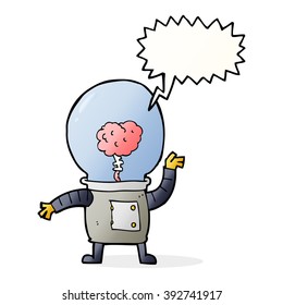 robot de dibujos animados cyborg con burbuja de habla