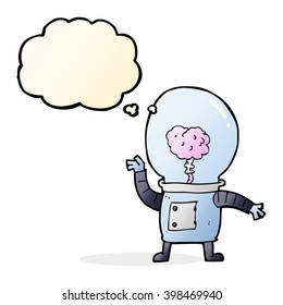 cartoon robot cyborg with thought bubble