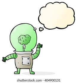 robot de dibujos animados cyborg con burbuja de pensamientos
