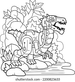 cartoon robot dinosaur baryonyx, coloring book for children, outline illustration