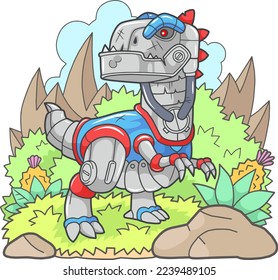 Cartoon Roboter Dinosaurier Tyrannosaurus, lustige Illustration