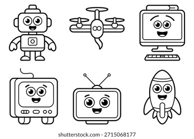 Vector de cohete de televisión de ordenador drone robot de dibujos animados