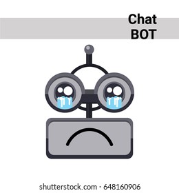 Cartoon Robot Face Cry Emotion Chat Bot Icon Flat Vector Illustration