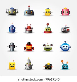 cartoon robot face icon , web icon set -vector