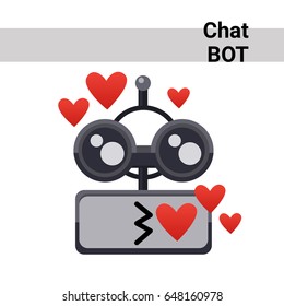 Cartoon Robot Face Smiling Cute Emotion Blow Kiss Chat Bot Icon Flat Vector Illustration