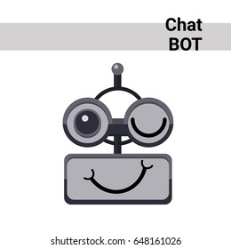 Cartoon Robot Face Smiling Cute Emotion Wink Chat Bot Icon Flat Vector Illustration