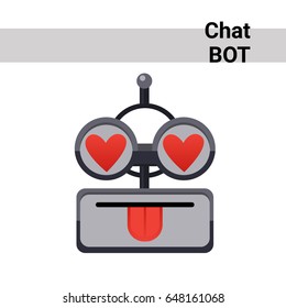 Robot caricaturista Cara Sonriente Emoción Bonita Icono de robot de chat Ilustración vectorial plana