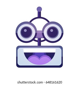 Cartoon Robot Face Smiling Cute Emotion Open Mouth Chat Bot Icon Flat Vector Illustration