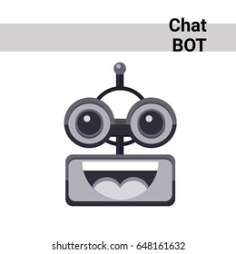 Cartoon Robot Face Smiling Cute Emotion Open Mouth Chat Bot Icon Flat Vector Illustration
