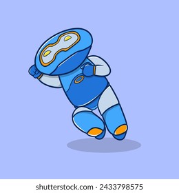 Cartoon robot floating in space