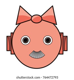 cartoon robot girl head icon over white background colorful design vector illustration