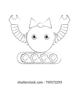 cartoon robot girl icon over white background vector illustration