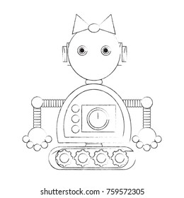 cartoon robot girl icon over white background vector illustration