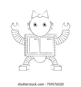 cartoon robot girl icon over white background vector illustration