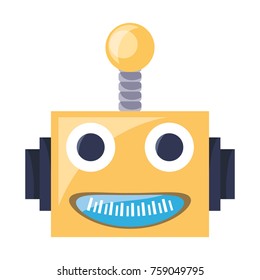 cartoon robot head icon over white background colorful design vector illustration