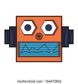cartoon robot head icon over white background colorful design vector illustration