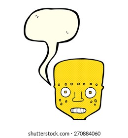 cartoon robot head with speech bubble