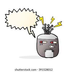 robot de dibujos animados cabeza con burbuja de habla