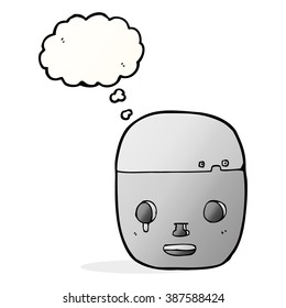 cartoon robot head with thought bubble