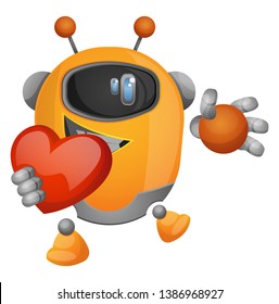 Cartoon robot holding a heart illustration vector on white background