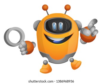Cartoon robot holding a magnifying glass illustration vector on white background