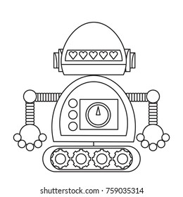 cartoon robot icon over white background black and white design vector illustration