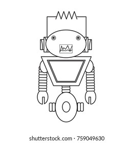 cartoon robot icon over white background black and white design vector illustration
