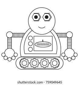 cartoon robot icon over white background black and white design vector illustration