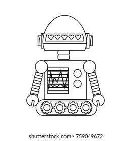 cartoon robot icon over white background black and white design vector illustration