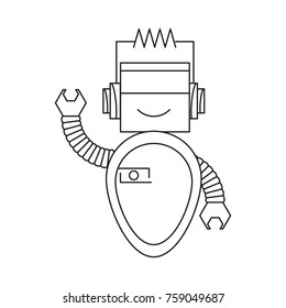 cartoon robot icon over white background black and white design vector illustration