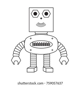 cartoon robot icon over white background black and white design vector illustration