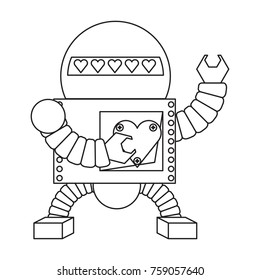 cartoon robot icon over white background black and white design vector illustration