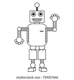 cartoon robot icon over white background black and white design vector illustration