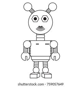 cartoon robot icon over white background black and white design vector illustration