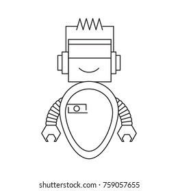 cartoon robot icon over white background black and white design vector illustration